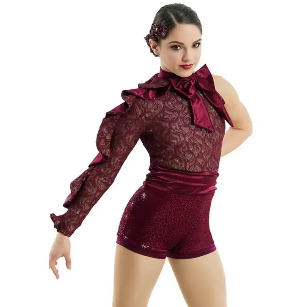 Pre-Owned Dance Costume Weissman 10897 Medium Child Burgundy Jazz